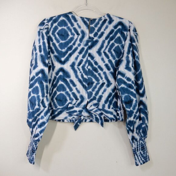 SCOTCH & SODA Smocked Long Sleeve Top Blouse US Size 10 L Bow Back Teal Tie Dye - Picture 10 of 11